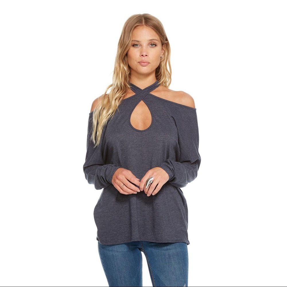 Chaser Cross Cut Out Dolman Long Sleeve Purple Size Medium NWT